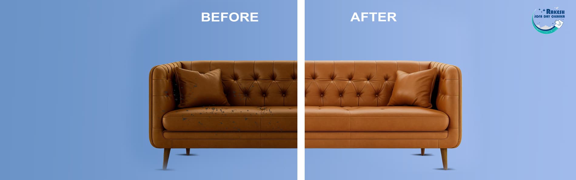 Before and after sofa cleaning results by Rakesh Sofa Dry Clean